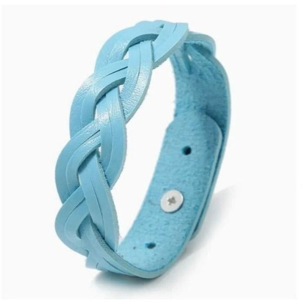 Rory Elyse Braided Candy Color Woven Leather Bracelet Blue Gift Packaged - Picture 3 of 8